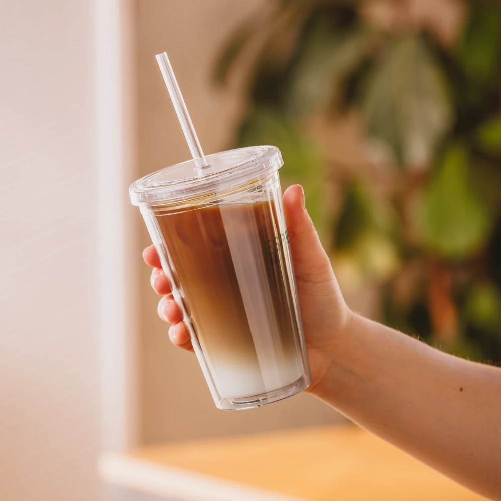 Clear Double Wall Tumbler EspressGo+ Coffee Shop Style, Anywhere